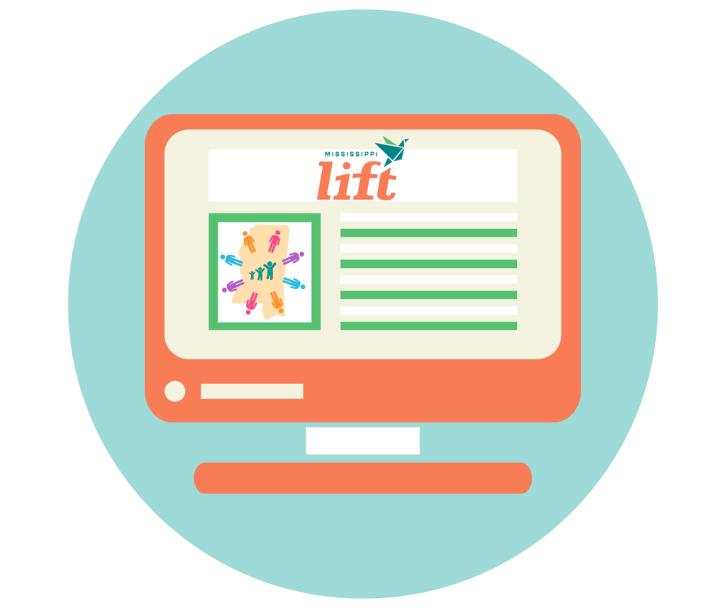 graphic of a computer screen with lift logo at the top